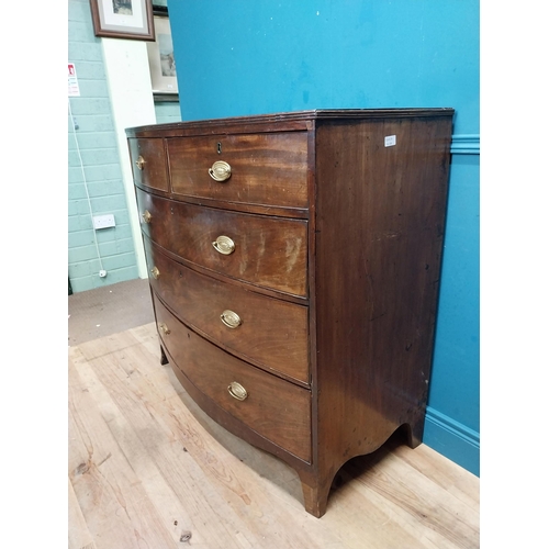 122 - 19th C. mahogany bow front chest of drawers with two short drawers over three long drawers raised on... 