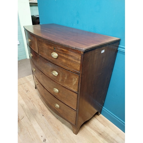 122 - 19th C. mahogany bow front chest of drawers with two short drawers over three long drawers raised on... 