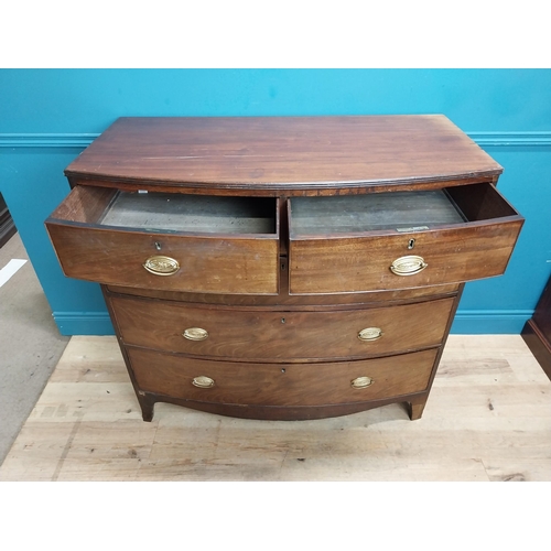 122 - 19th C. mahogany bow front chest of drawers with two short drawers over three long drawers raised on... 