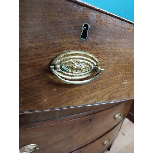 122 - 19th C. mahogany bow front chest of drawers with two short drawers over three long drawers raised on... 