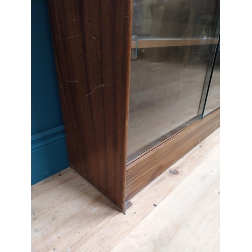 124 - Mid Century teak side cabinet with glass doors. {120 cm H x 92 cm W x 25 cm D}.