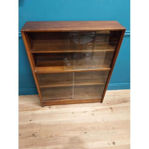 124 - Mid Century teak side cabinet with glass doors. {120 cm H x 92 cm W x 25 cm D}.