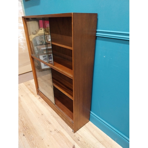 124 - Mid Century teak side cabinet with glass doors. {120 cm H x 92 cm W x 25 cm D}.