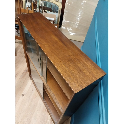 124 - Mid Century teak side cabinet with glass doors. {120 cm H x 92 cm W x 25 cm D}.