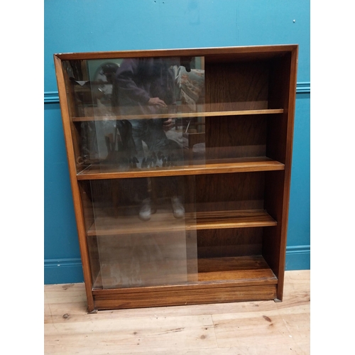 124 - Mid Century teak side cabinet with glass doors. {120 cm H x 92 cm W x 25 cm D}.