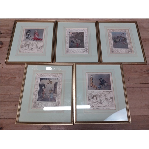 128 - Set of five Japanese lithographs depicting rats. {35 cm H x 30 cm W}.