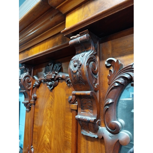 130 - 19th C. Mahogany three door wardrobe decorated with carved Prince of Wales feathers and crowns {201c... 