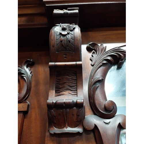 130 - 19th C. Mahogany three door wardrobe decorated with carved Prince of Wales feathers and crowns {201c... 