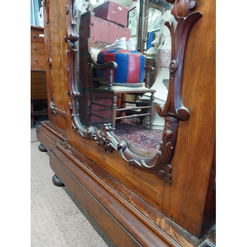 130 - 19th C. Mahogany three door wardrobe decorated with carved Prince of Wales feathers and crowns {201c... 