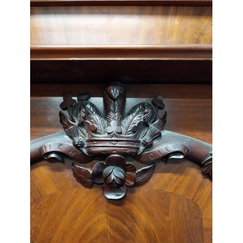 130 - 19th C. Mahogany three door wardrobe decorated with carved Prince of Wales feathers and crowns {201c... 