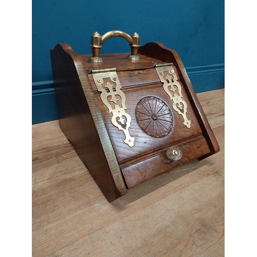 132 - 19th C. oak and brass coal bucket. {33 cm H x 32 cm W x 32 cm D}.