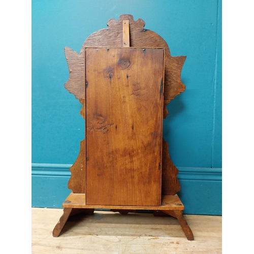 135 - Early 20th C. oak gingerbread clock. {60 cm H x 37 cm W x 14 cm D}.