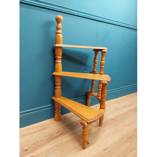 137 - Pair of stained pine library steps. {92 cm H x 50 cm W x 55 cm D}.