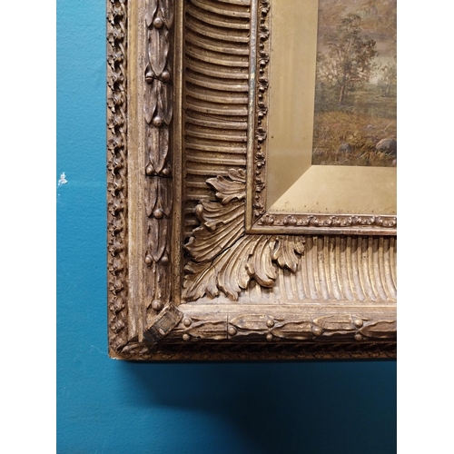 140 - Pair of 19th C. oil on canvas mounted in gilt frames   Countryside Scene. {45 cm H x 57 cm W}.