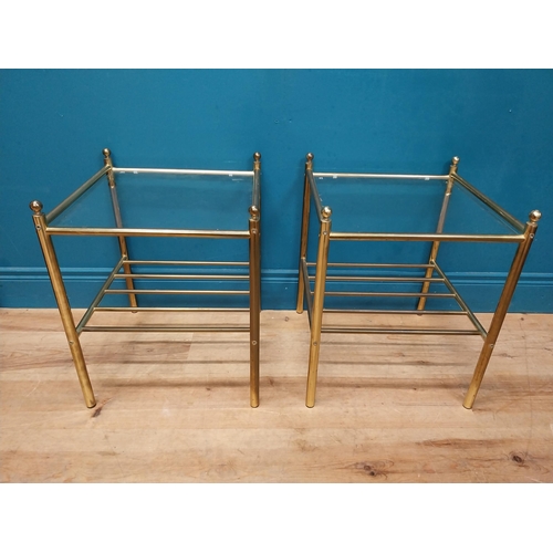 141 - Pair of good quality brass and glass lamp tables. {52 cm H x 42 cm W x 42 cm D}.