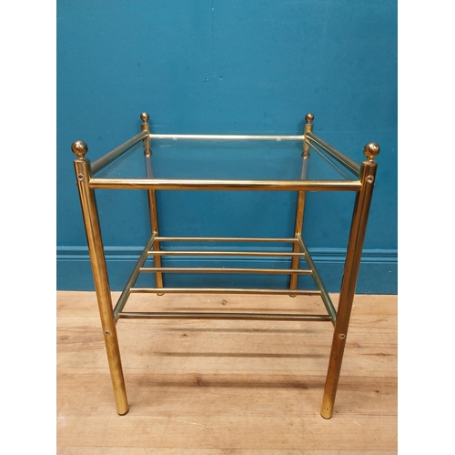 141 - Pair of good quality brass and glass lamp tables. {52 cm H x 42 cm W x 42 cm D}.