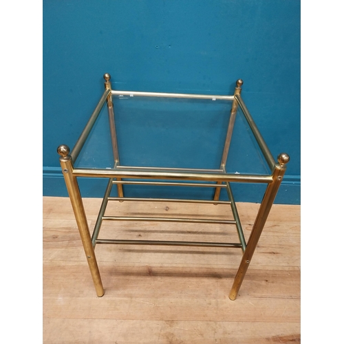 141 - Pair of good quality brass and glass lamp tables. {52 cm H x 42 cm W x 42 cm D}.