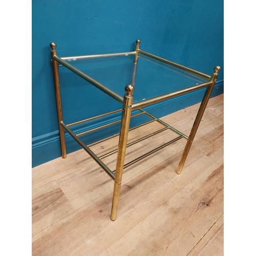 141 - Pair of good quality brass and glass lamp tables. {52 cm H x 42 cm W x 42 cm D}.