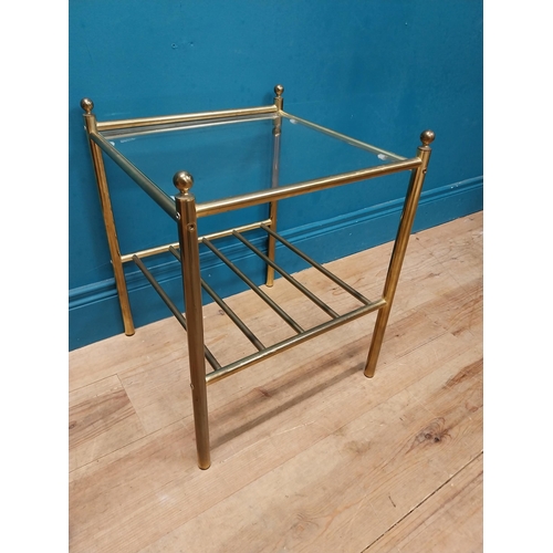 141 - Pair of good quality brass and glass lamp tables. {52 cm H x 42 cm W x 42 cm D}.