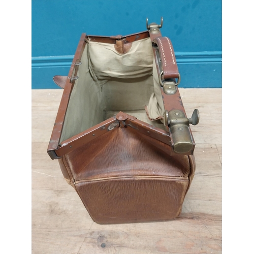 143 - Early 20th C. leather Gladstone bag. {27 cm H x 72 cm W x 23 cm D}