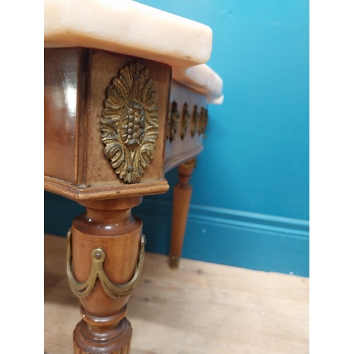 147 - French coffee table with marble top on carved turned legs. {40 cm H x 94 cm W x 56 cm D}.