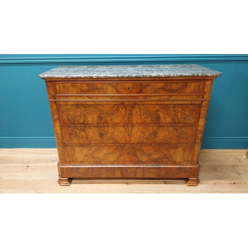 154 - 20th C. French burr walnut chest of drawers with marble top and four long graduated drawers {94 cm H... 