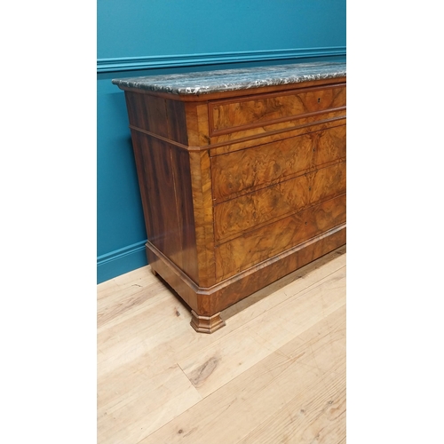 154 - 20th C. French burr walnut chest of drawers with marble top and four long graduated drawers {94 cm H... 