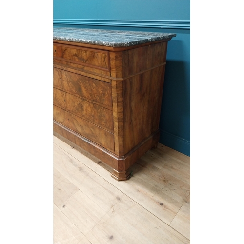 154 - 20th C. French burr walnut chest of drawers with marble top and four long graduated drawers {94 cm H... 