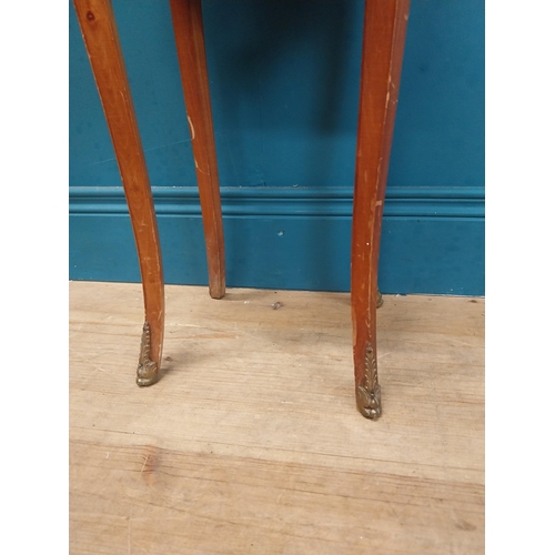 159 - Early 20th C. kingwood bedside cabinet with ormolu mounts above three drawers on shaped legs. {76 cm... 