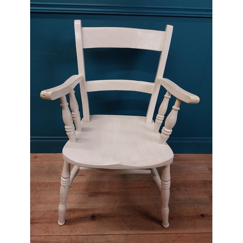 165 - 19th C. painted pine armchair on turned legs. {94 cm H x 56 cm W x 54 cm D}.