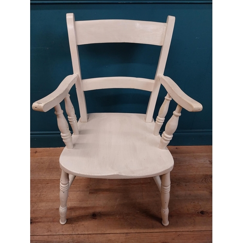 165 - 19th C. painted pine armchair on turned legs. {94 cm H x 56 cm W x 54 cm D}.