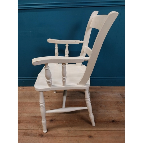 165 - 19th C. painted pine armchair on turned legs. {94 cm H x 56 cm W x 54 cm D}.