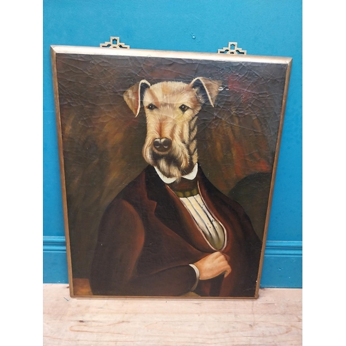 166 - Oleograph on board depicting a Dog. {62 cm H x 51 cm W}.