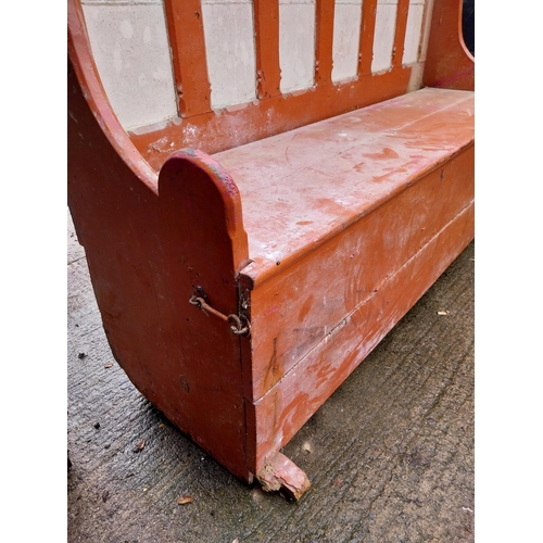 169 - 19th C. West of Ireland painted pine settle bench. {126 cm H x 189 cm W x 60 cm D}