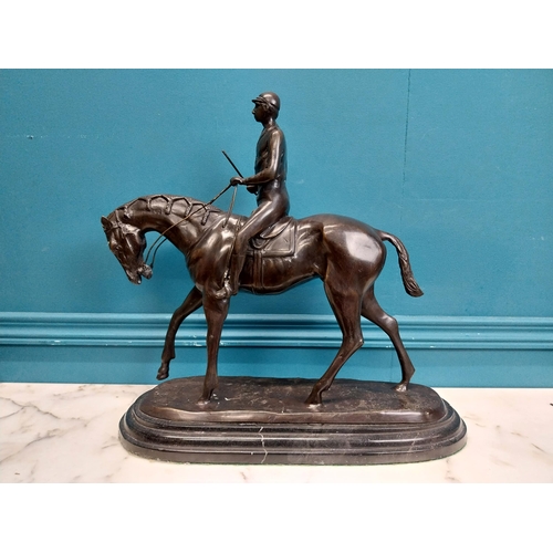 170 - Good quality bronze model of Horse and Jockey on marble base. {40 cm H x 44 cm W x 13 cm D}.