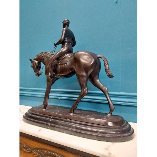 170 - Good quality bronze model of Horse and Jockey on marble base. {40 cm H x 44 cm W x 13 cm D}.