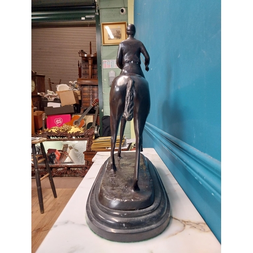 170 - Good quality bronze model of Horse and Jockey on marble base. {40 cm H x 44 cm W x 13 cm D}.