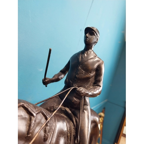 170 - Good quality bronze model of Horse and Jockey on marble base. {40 cm H x 44 cm W x 13 cm D}.