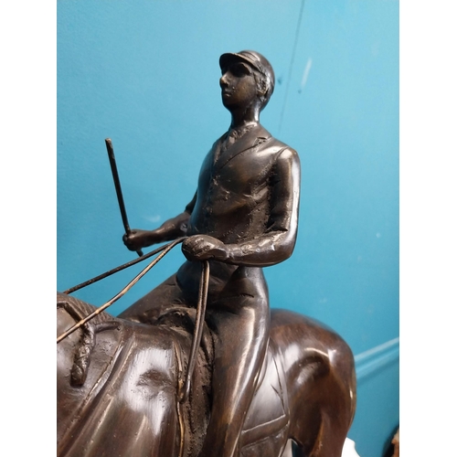 170 - Good quality bronze model of Horse and Jockey on marble base. {40 cm H x 44 cm W x 13 cm D}.