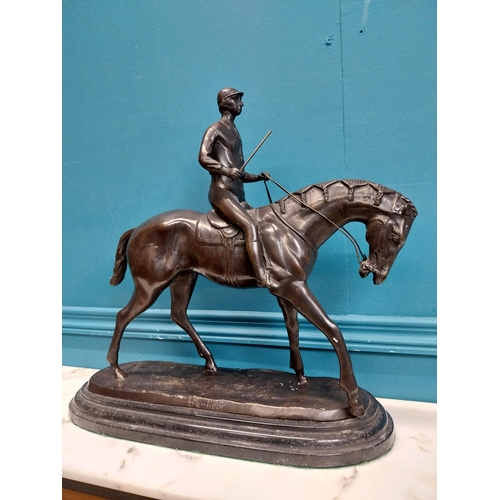 170 - Good quality bronze model of Horse and Jockey on marble base. {40 cm H x 44 cm W x 13 cm D}.