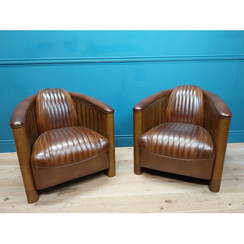 175 - Pair of exceptional quality walnut and hand dyed leather aviator club chairs in the Art Deco style. ... 