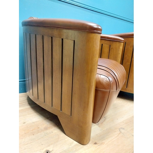 175 - Pair of exceptional quality walnut and hand dyed leather aviator club chairs in the Art Deco style. ... 