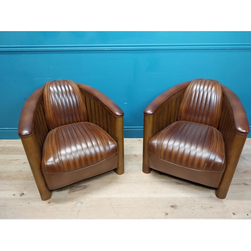 175 - Pair of exceptional quality walnut and hand dyed leather aviator club chairs in the Art Deco style. ... 