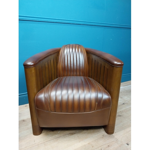 175 - Pair of exceptional quality walnut and hand dyed leather aviator club chairs in the Art Deco style. ... 