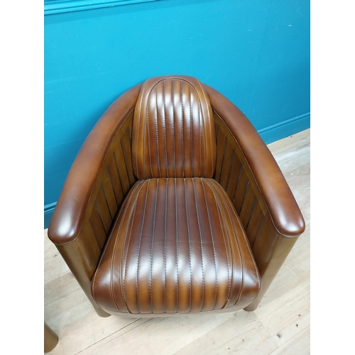 175 - Pair of exceptional quality walnut and hand dyed leather aviator club chairs in the Art Deco style. ... 