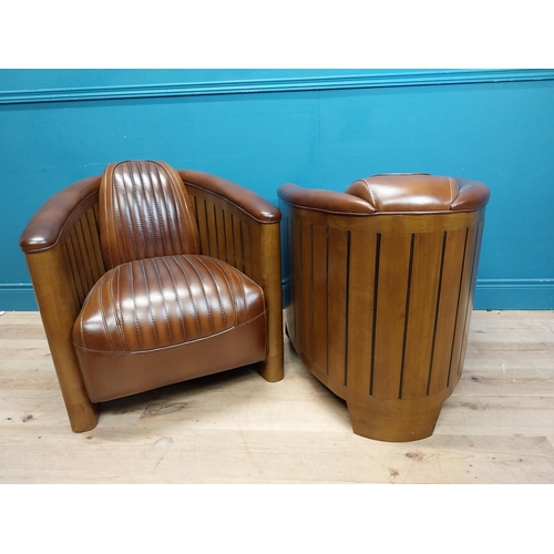 175 - Pair of exceptional quality walnut and hand dyed leather aviator club chairs in the Art Deco style. ... 