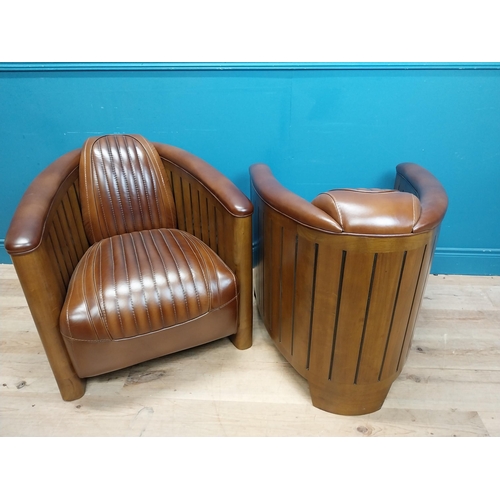 175 - Pair of exceptional quality walnut and hand dyed leather aviator club chairs in the Art Deco style. ... 