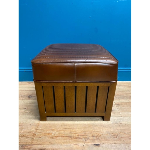 181 - Exceptional quality cherrywood and leather footstool. {40 cm H x 44 cm W  x 44 cm D}.