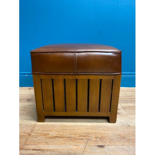 181 - Exceptional quality cherrywood and leather footstool. {40 cm H x 44 cm W  x 44 cm D}.