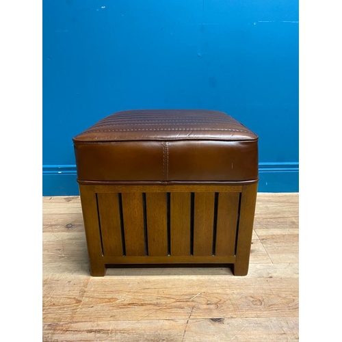 181 - Exceptional quality cherrywood and leather footstool. {40 cm H x 44 cm W  x 44 cm D}.